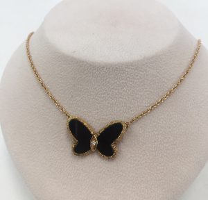 ヴァンクリーフ＆アーペル　パピヨン オニキス ネックレス 1Pダイヤ D0.03ｃｔ　K18YG