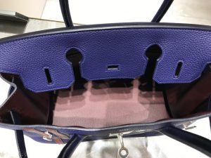 エルメス　バーキン30 オフィシエ（オフィサー） トゴ ブルーアンクル/ボルドー シルバー金具